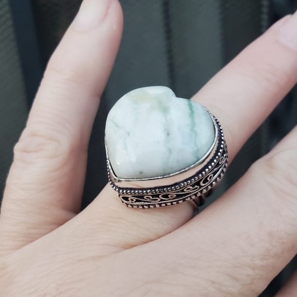 New Heart Shaped Tree Agate 925 Silver Ring. - Picture 11 of 16